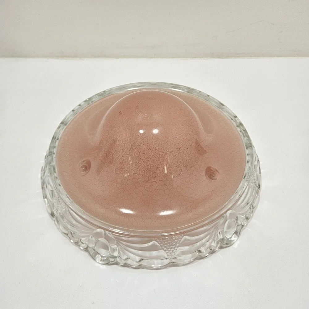 Art Deco Pink Glass Ceiling Light Fixture Cover Three Hole Vintage Mid Century‎